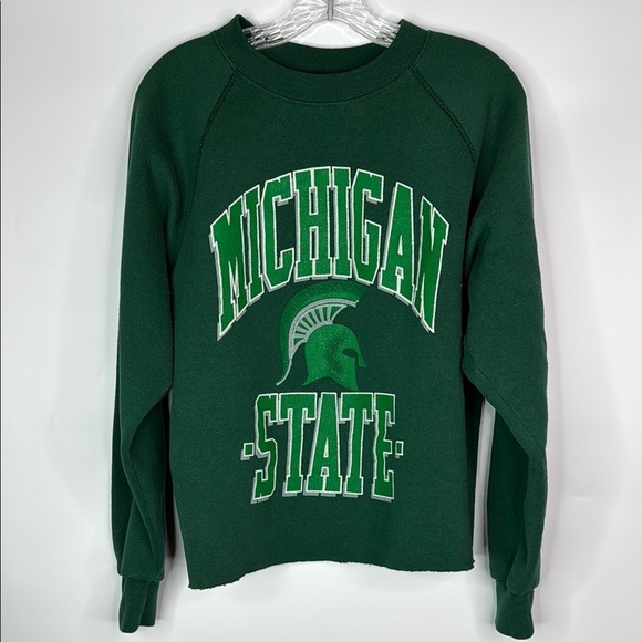Vintage Santee Sweats Michigan State Green Cropped Raglan Sleeve Sweatshirt L - Picture 1 of 10